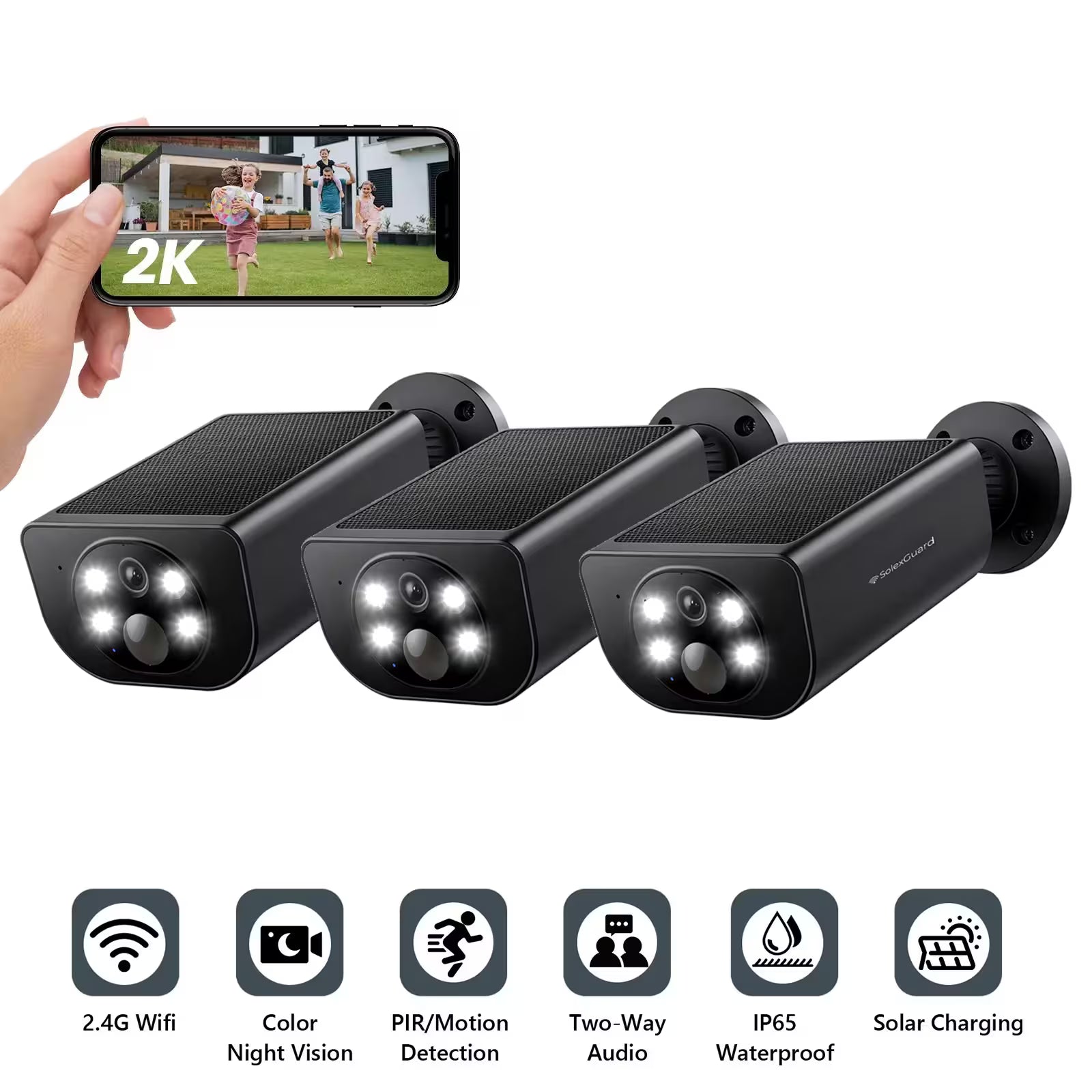 Total Protection (3 Units) SolexGuard S1 - Ultra 2K Wireless Solar Security Camera